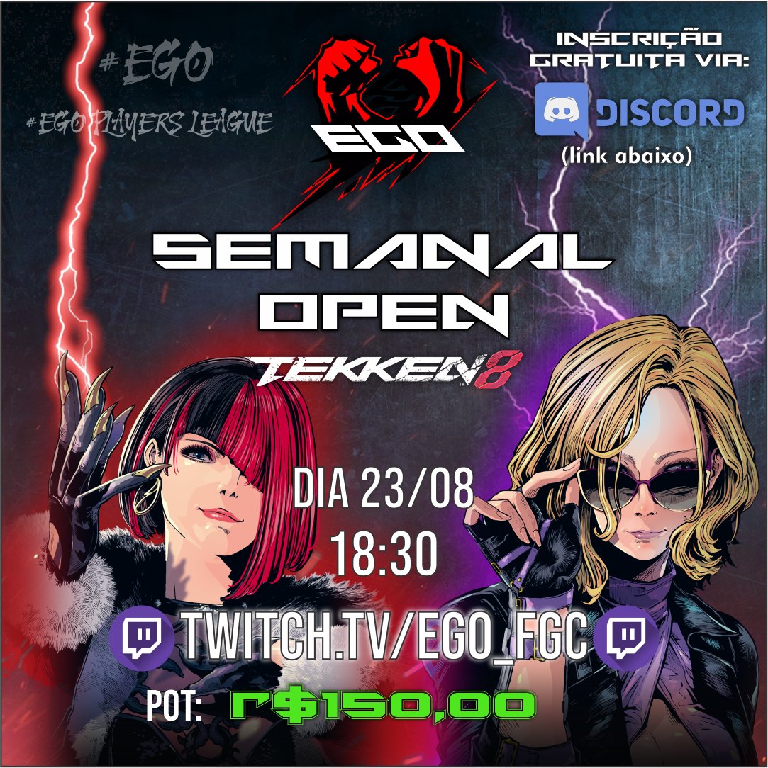 A EGO PLAYERS LEAGUE convida todos os competidores para a oitava e ULTIMA edição do nosso torneio semanal ABERTO de Tekken!

A partir deste torneio, irão dar inicio aos eventos de modal FECHADO e exclusivo  da EGO ! 🥊👑

Link p/ inscrição: discord.gg/rwxgpJWc