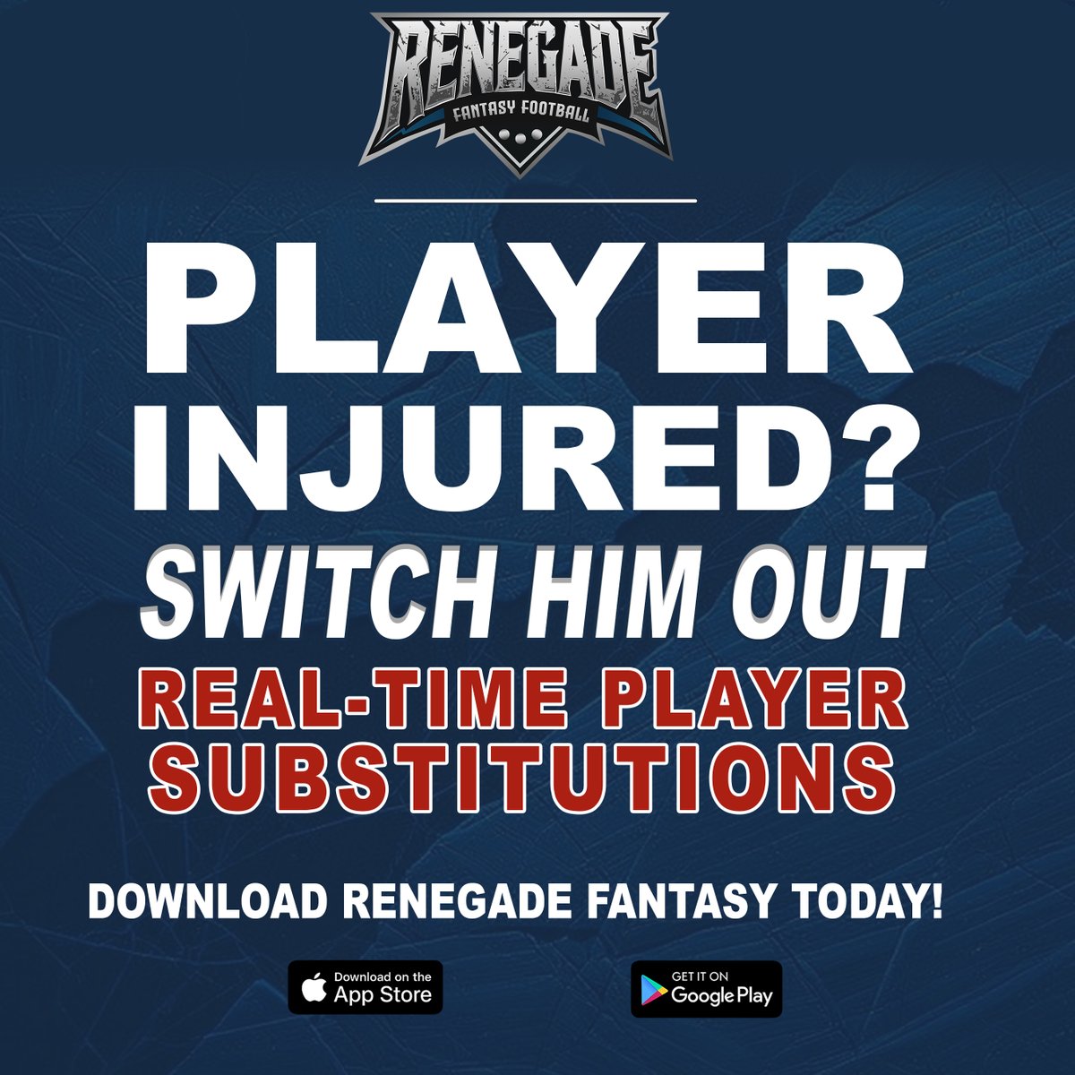 stevemandell's tweet photo. Renegade Fantasy -- the ONLY app with In-Game substitutions. Take control of your team like a real Coach! Download today &amp; join an Affiliate League for a chance to dominate and take home the cash prize! https://t.co/BnC5O89ty8 #renegadefantasy @renegadefantasy https://t.co/z0TuYY1piT