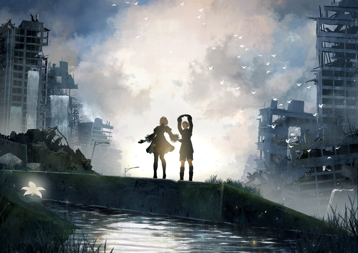 9S &amp; 2B enjoying the sea breeze in the Flooded City🌊

#NieR #NieRAutomata