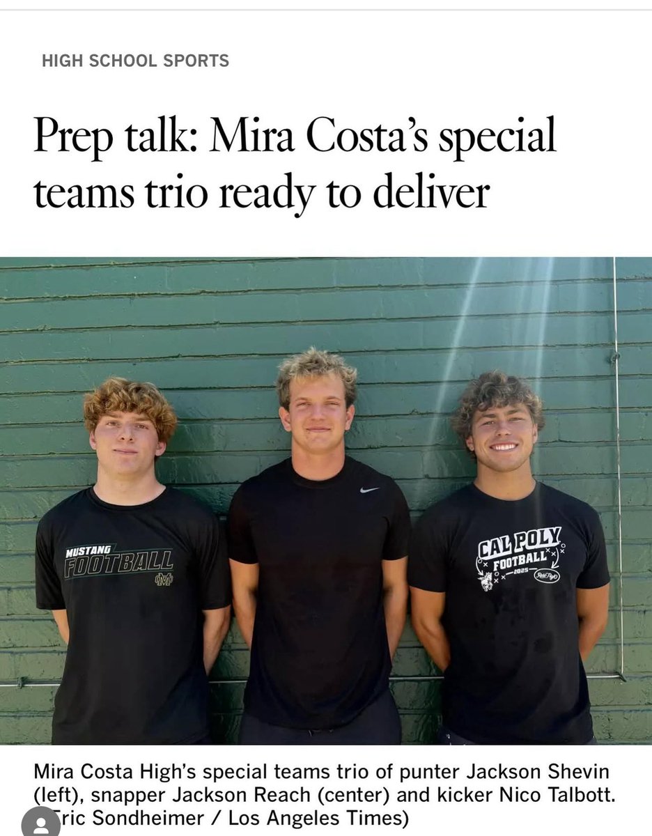 Honored to be featured in this. Excited to see what we are going to accomplish, love these guys. Repping the <a href="/calpolyfootball/">Cal Poly Football</a> T-shirt  
latimes.com/sports/highsch…