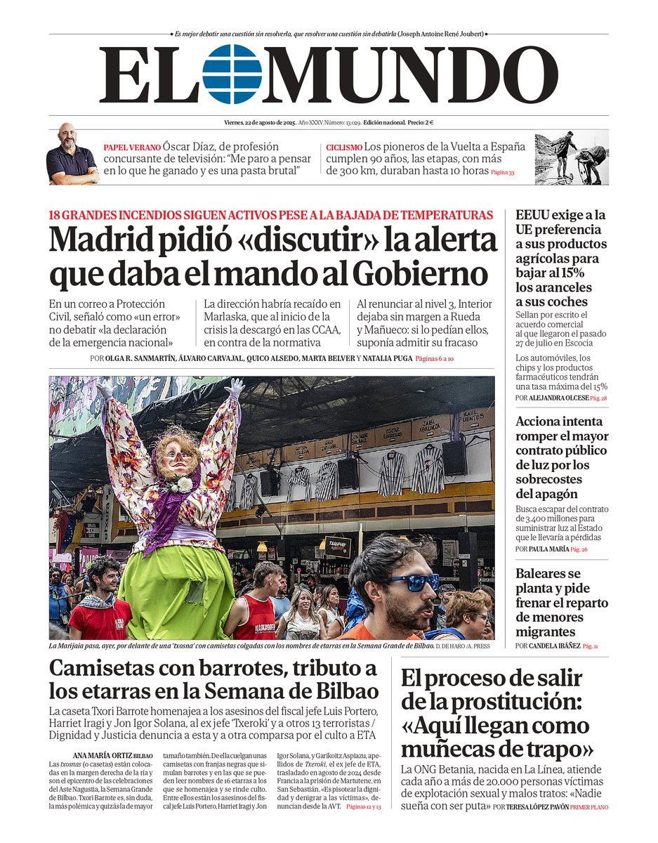 📰 Portada de EL MUNDO del 22 de agosto Ya disponible en Orbyt y en la  edición digital con la mejor información