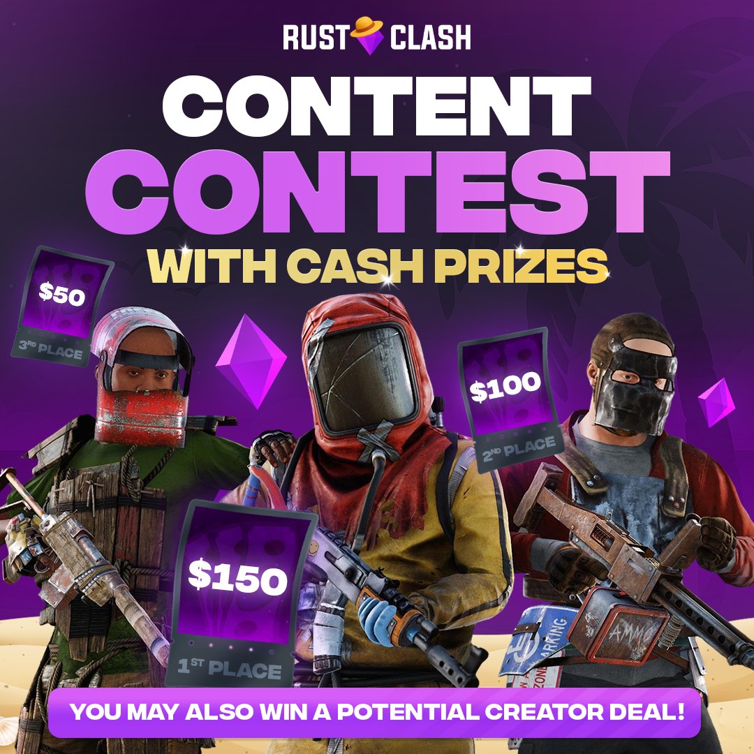 🚨CALLING ALL RUST CREATORS🚨

Comment below with your best Rust clip EVER 👇

The top 3, chosen by us, will not only win cash prizes but also have a chance of getting signed to a creator deal!

Rules:
1⃣ Must be over 18
2⃣ Like, retweet, and follow
3⃣ Send in your video below