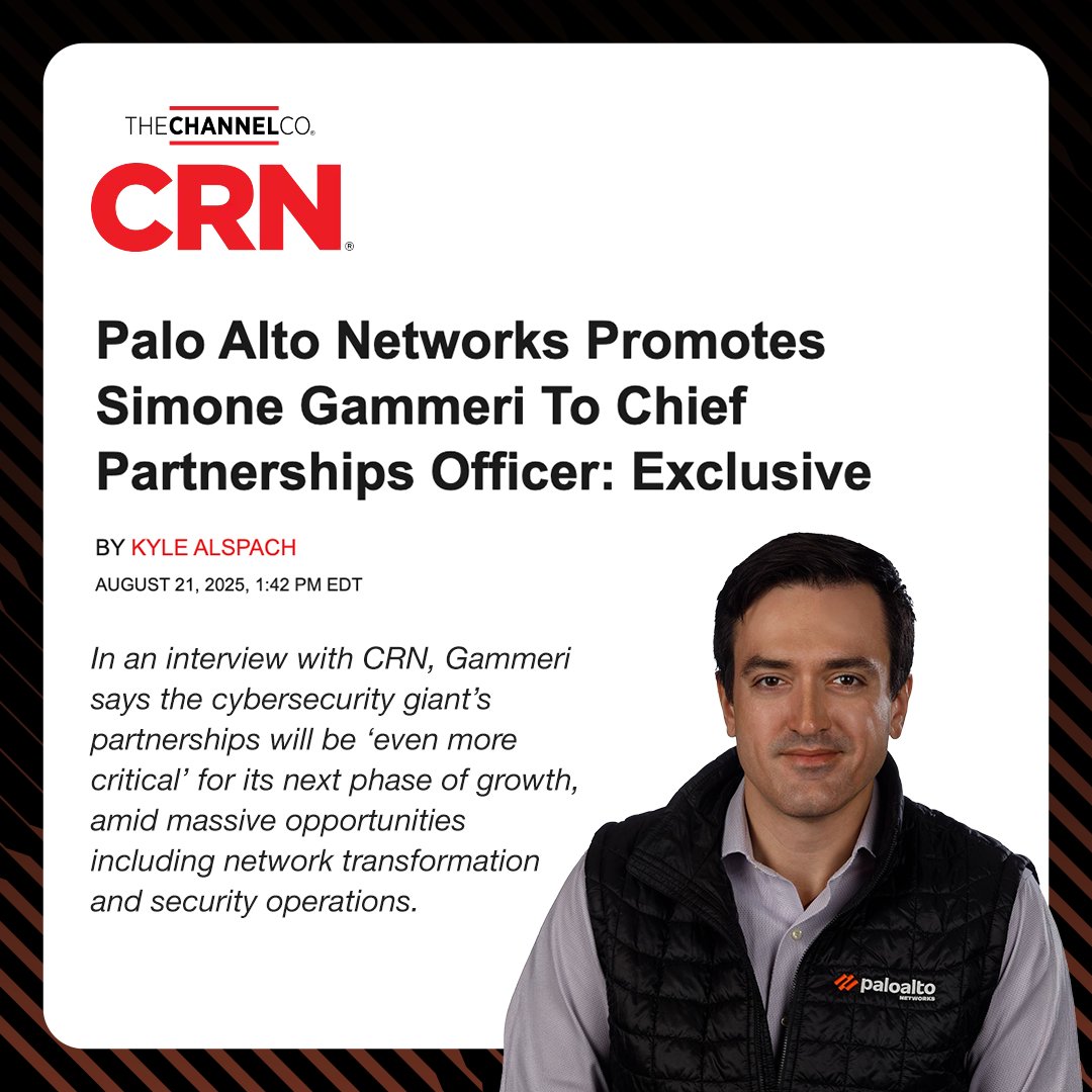 Palo Alto Networks (@paloaltontwks) on Twitter photo Partnerships power growth.
Simone Gammeri is our new Chief Partnerships Officer, ready to scale collaboration across AI, SASE, SecOps & more. Partnerships power growth.
Simone Gammeri is our new Chief Partnerships Officer, ready to scale collaboration across AI, SASE, SecOps & more.
