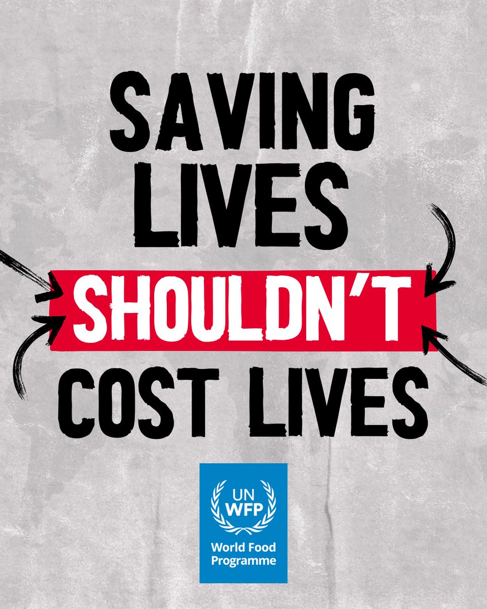 WFP's tweet image. They deliver food, water, and hope to the hardest-to-reach places. 

Saving lives shouldn't mean risking your own. 

Humanitarians are #NotATarget.