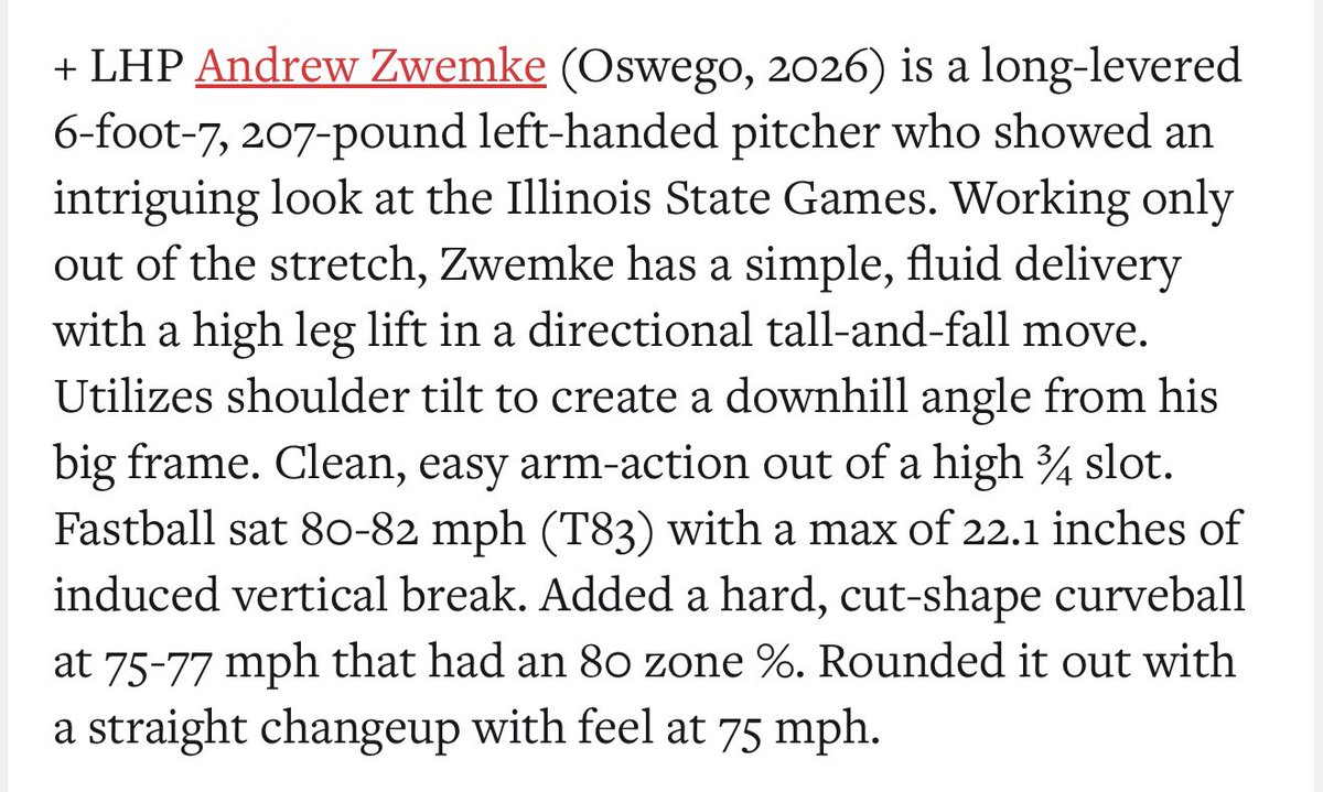 2026 <a href="/AndrewZwemke/">Andrew Zwemke</a> LHP with potential out the roof!