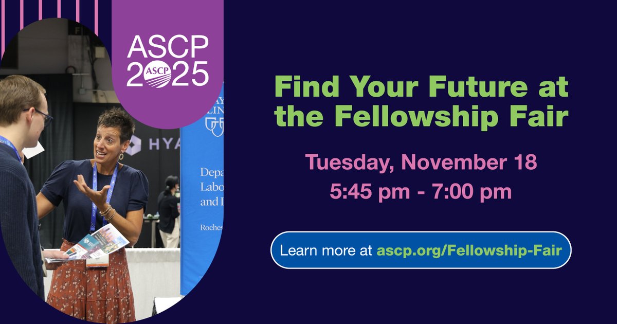 ASCP_Chicago's tweet image. Take the next step in your career at #ASCP2025’s Fellowship Fair. Meet with over 200+ prestigious programs where residents can connect face-to-face to discuss fellowship opportunities. Register today and find the followship right for you at: bit.ly/47FXFnf