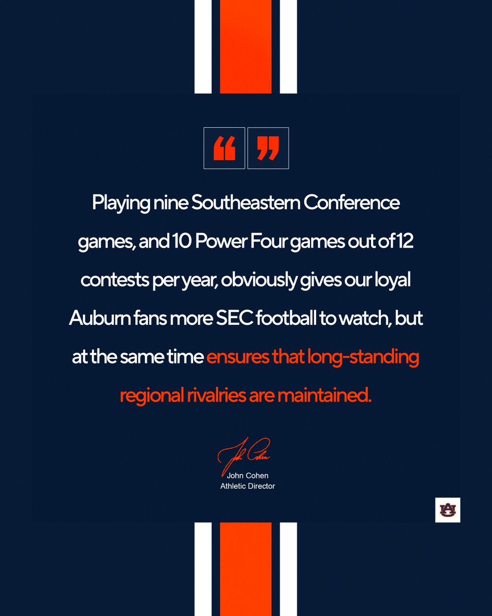 Auburn Football (@auburnfootball) on Twitter photo Statement from <a href="/JohnCohenAD/">John Cohen</a> regarding the SECโs 9-game conference schedule in football.
๐ auburntige.rs/3VdTeIW Statement from <a href="/JohnCohenAD/">John Cohen</a> regarding the SECโs 9-game conference schedule in football.
๐ auburntige.rs/3VdTeIW
