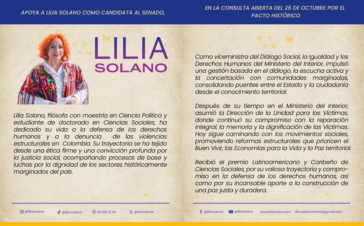 Les comparto que voy a participar en la consulta popular del Pacto  Histórico para el Senado de la República y este próximo 26 de octubre se  adelantará la votación abierta para escoger