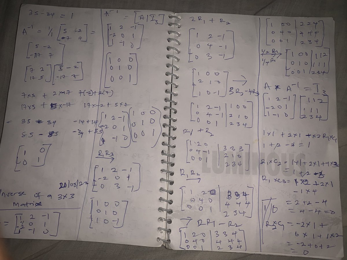 PromiseNwankw14's tweet image. 📘 Day 5: AI/ML Journey
Motherhood comes first ❤️ Today I spent most of the day caring for my sick child.
Still, while waiting at the hospital, I managed to cover:
🔹 Math → Inverse of a 3×3 matrix
Not every day will be a big win, but consistency matters 🚀
 #MathForAI