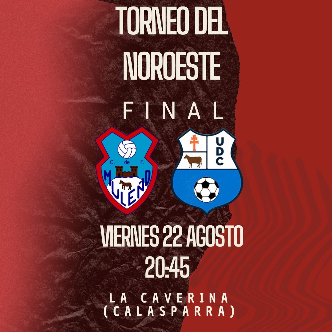 🏆𝗧𝗢𝗥𝗡𝗘𝗢 𝗗𝗘𝗟 𝗡𝗢𝗥𝗢𝗘𝗦𝗧𝗘

👉🏽Ya tenemos rival para la final del torneo del noroeste en Calasparra!

🆚 <a href="/CaravacaUd/">UD Caravaca</a> 
📅 Viernes 22 agosto 
⏰ 20:45
🏟️ La Caverina (Calasparra)
🎟️5€ 

#VamosMuleñoHastaElFinal❤️🤍