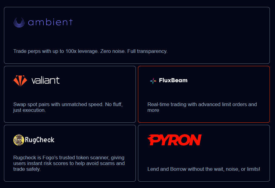 🔥 <a href="/FogoChain/">Fogo</a>
 is LIVE &amp; buzzing!🚀Layer 1 on SVM with 20-40ms blocks &amp; 54K TPS. Testnet popping with Valiant swaps, FluxBeam DEX, &amp; Pyron lending. Join the DeFi frenzy now!  fogo.io #FogoChain #Solana #CryptoVibes