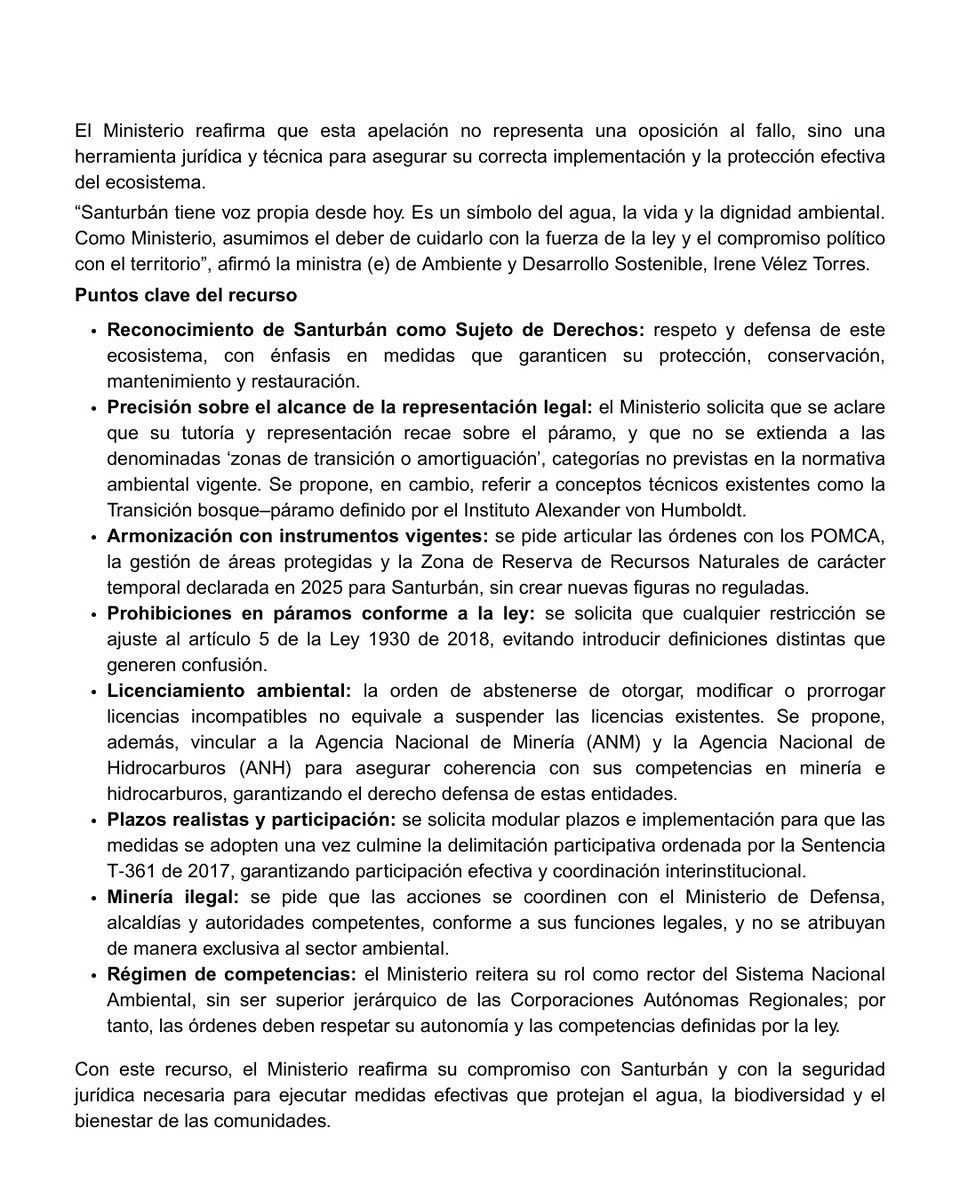 MinAmbiente Colombia (@minambienteco) on Twitter photo 🌿 El reconocimiento de Santurbán como sujeto de derechos es un paso histórico para la defensa del agua y la vida. Desde el <a href="/MinAmbienteCo/">MinAmbiente Colombia</a> celebramos este logro y presentamos una apelación técnica para asegurar que las medidas sean claras, participativas y efectivas. 🌿 El reconocimiento de Santurbán como sujeto de derechos es un paso histórico para la defensa del agua y la vida. Desde el <a href="/MinAmbienteCo/">MinAmbiente Colombia</a> celebramos este logro y presentamos una apelación técnica para asegurar que las medidas sean claras, participativas y efectivas.