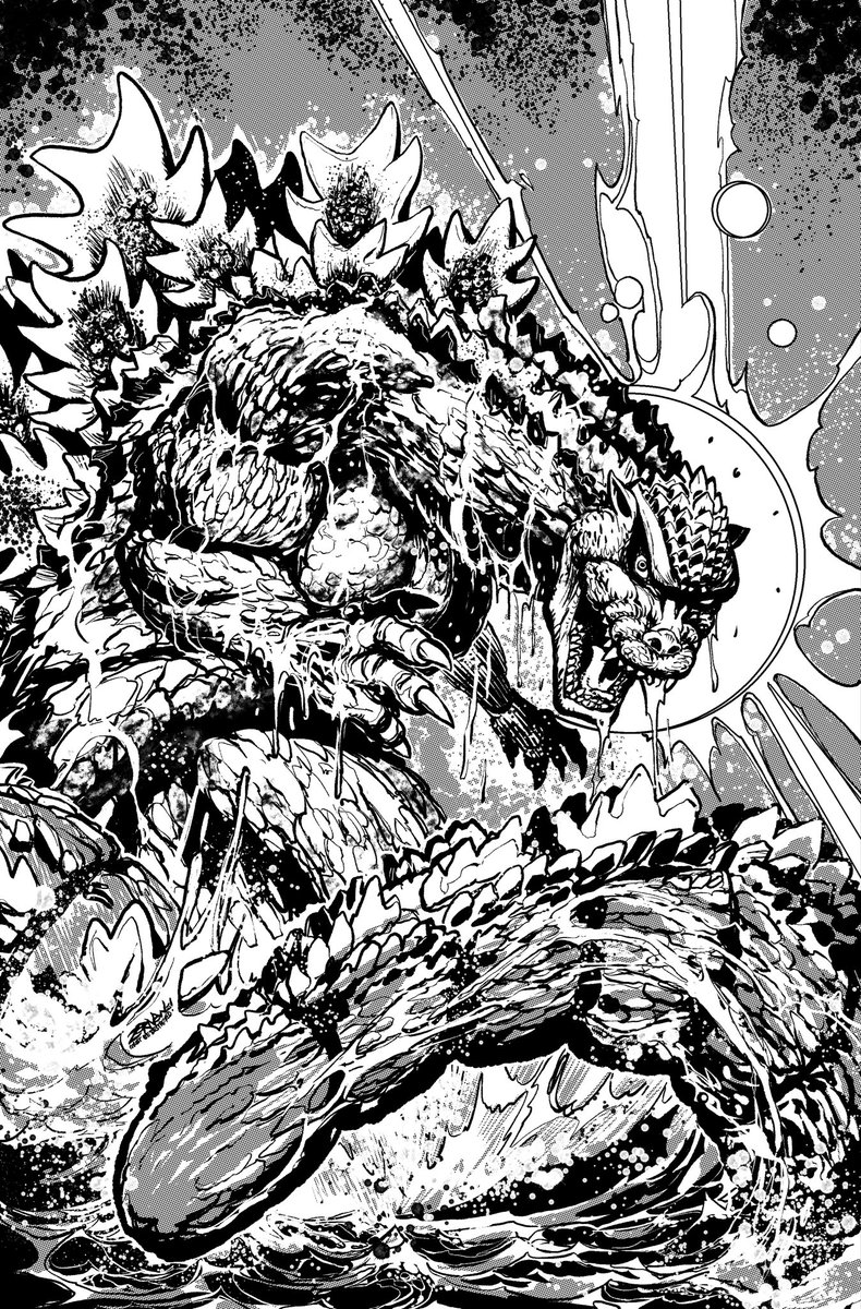 Zornow13's tweet image. My B+W #inks for #Godzilla Destroys the Marvel Universe cover #2
#zornowmustbedestroyed