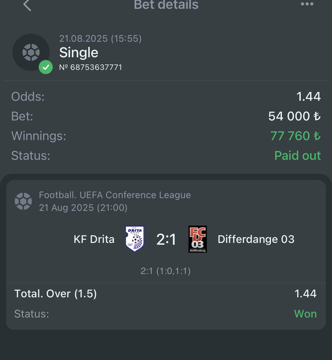 bankotipster_'s tweet image. ✅ Kazandırmaya Devam Ediyoruz. Bizi takip etmeye devam edin

#Drita     🆚 #Differdange  
 
💵 Kazanç : 77.760 TL

🔥🔥💥▶️ #Melbet: ➡️

🔥🔥💥▶️PROMOKOD : Viptipster ( Promokod ile Kayıt Ol, 10.400 TL İlk Yatırım Bonusunu Al)

#livebet #betwinner