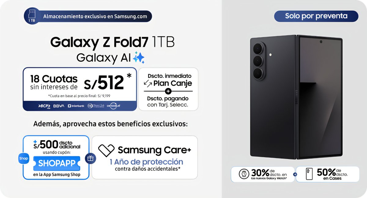 TecInformamos's tweet photo. ¿Pagarías S/10,000 por un plegable? 👀

#Samsung #GalaxyZFold7 #Peru https://t.co/rtbavLQ2ui