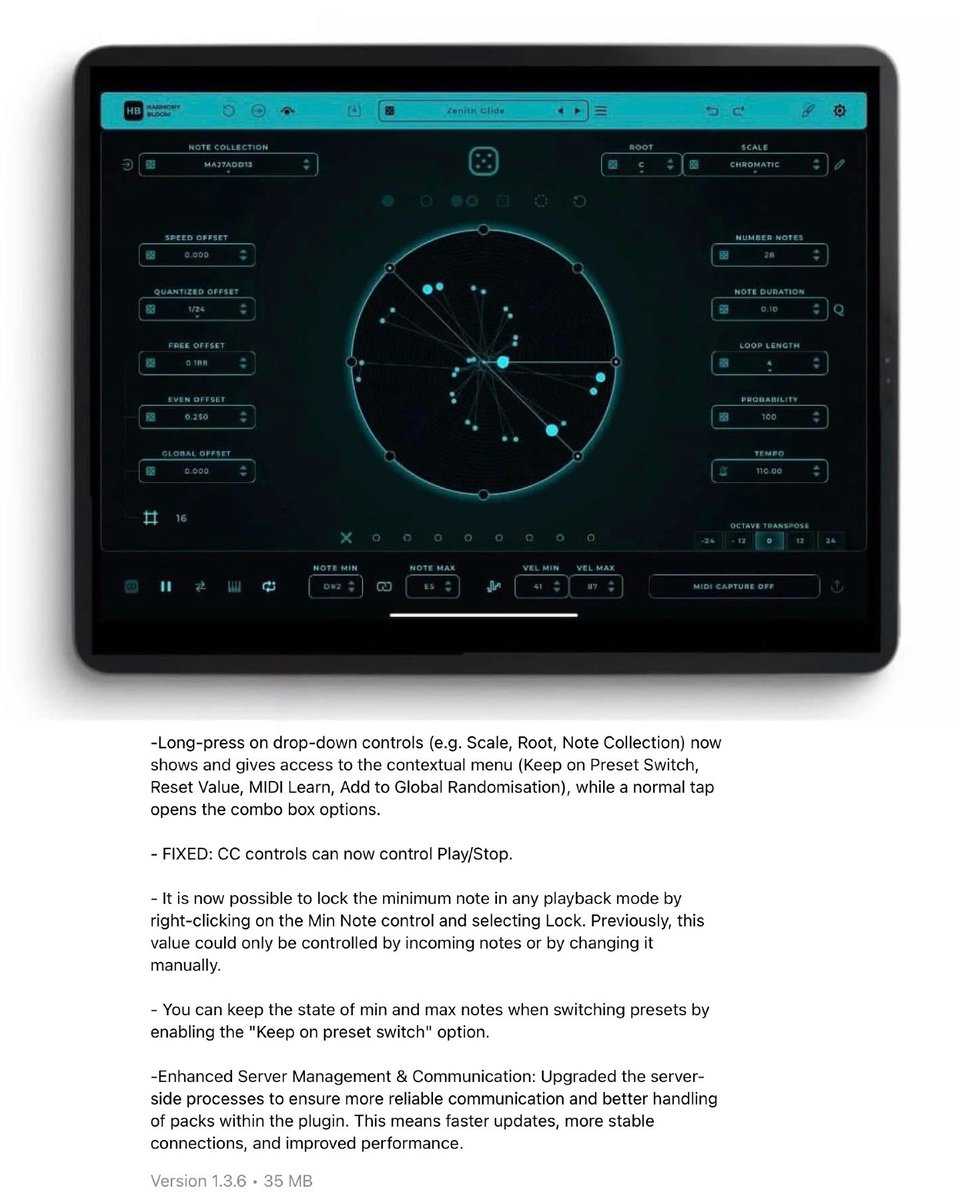🚨Plugin Update🚨 <a href="/MarioNietoWorld/">Mario Nieto</a> has updated ‘Harmony Bloom’ to v1.3.6!! Update adds long-press drop-down functionality, Enhanced server management &amp; communication, Fixed CC controls, other fixes and performance improvements! Update yours now in the App Store!