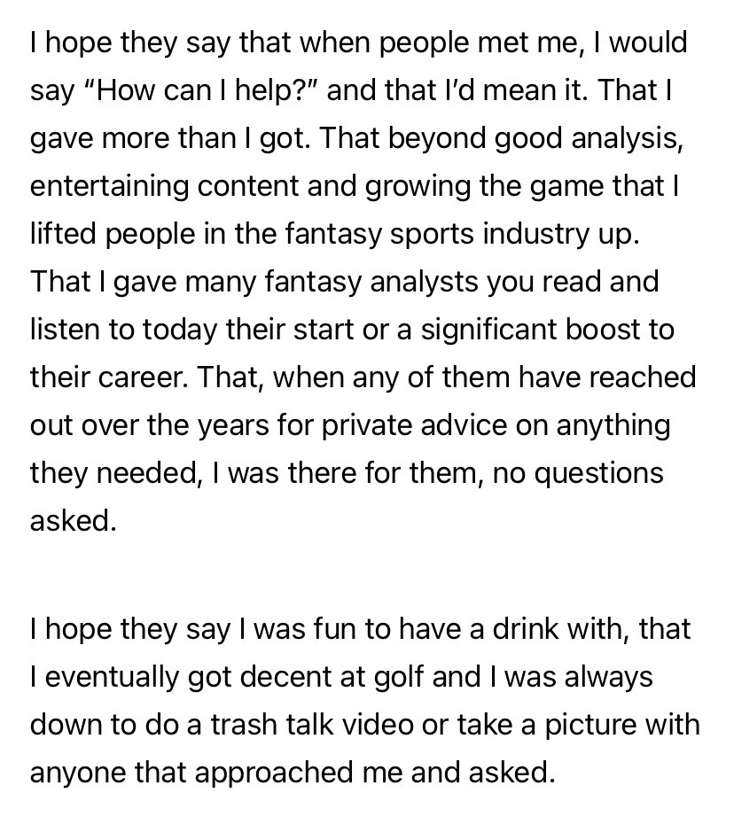 ScottBarrettDFB's tweet image. Very bittersweet to see that this will be @MatthewBerryTMR's last ever Love/Hate, the biggest article in fantasy football for 25 straight years, and one I grew up on and idolized

But I couldn’t be happier for Matthew, who’s finally making the time to prioritize what matters most…