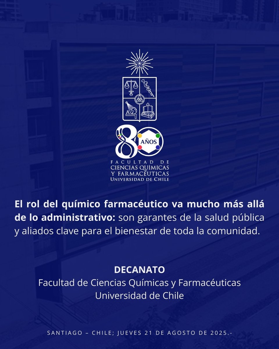 💊 Como formadores pioneros de químicos farmacéuticos en Chile, reafirmamos la relevancia de su rol sanitario y técnico en farmacias. Recordamos que la dirección técnica es responsabilidad exclusiva del químico farmacéutico, tal como lo establece la ley. #FaCiQyF