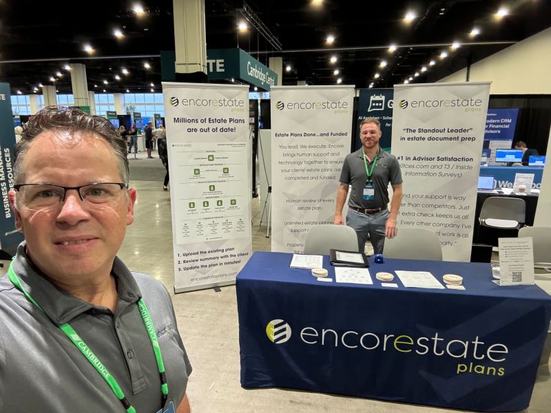 Look, ma: no more wrinkled up EncorEstate Plans tablecloth!!! 😎 esp. at Cambridge Investment Research, Inc.'s #CambridgeIgnite

Day 1 was a blast, with Day 2 looking to be even bigger! Stop by the Encore table Letter N with Matt Morris and Daniel Michaelsen, JD to help your