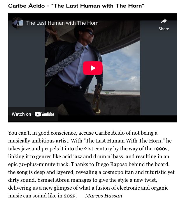 Thank you very much <a href="/kiddieriot/">marcos hassan</a> &amp; <a href="/remezcla/">REMEZCLA</a> for documenting “The Last Human with The Horn” last Friday, with beautiful words to describe this amazing work from Santo Domingo. 

remezcla.com/lists/music/20… 

#trumpet