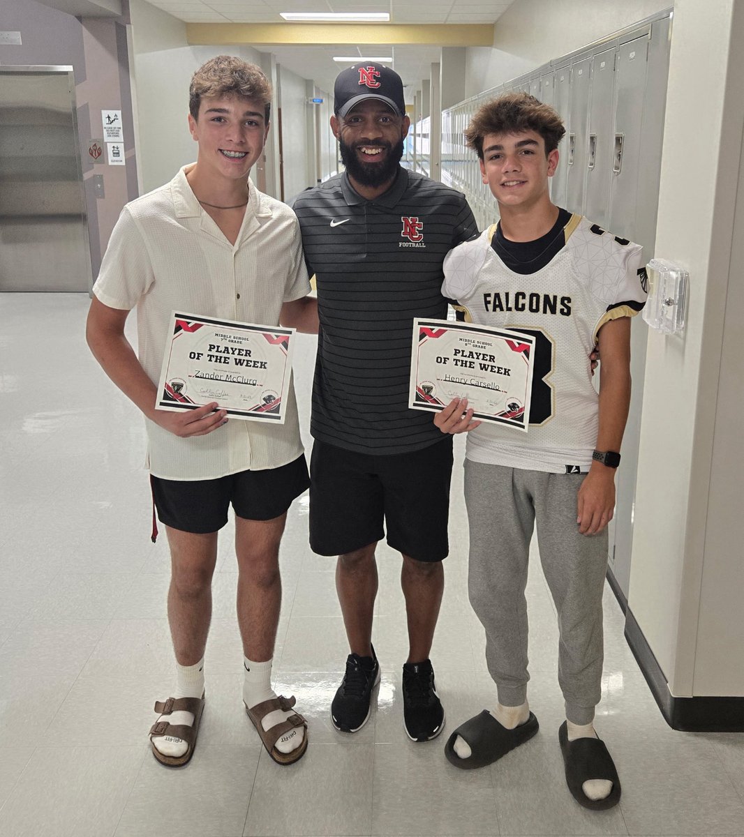 Thank you to Coach Coffer for recognizing our Football Players of the Game from last week! 7th Grade: Zander M. | 8th Grade: Henry C. Keep working, Falcons! #FalconPride