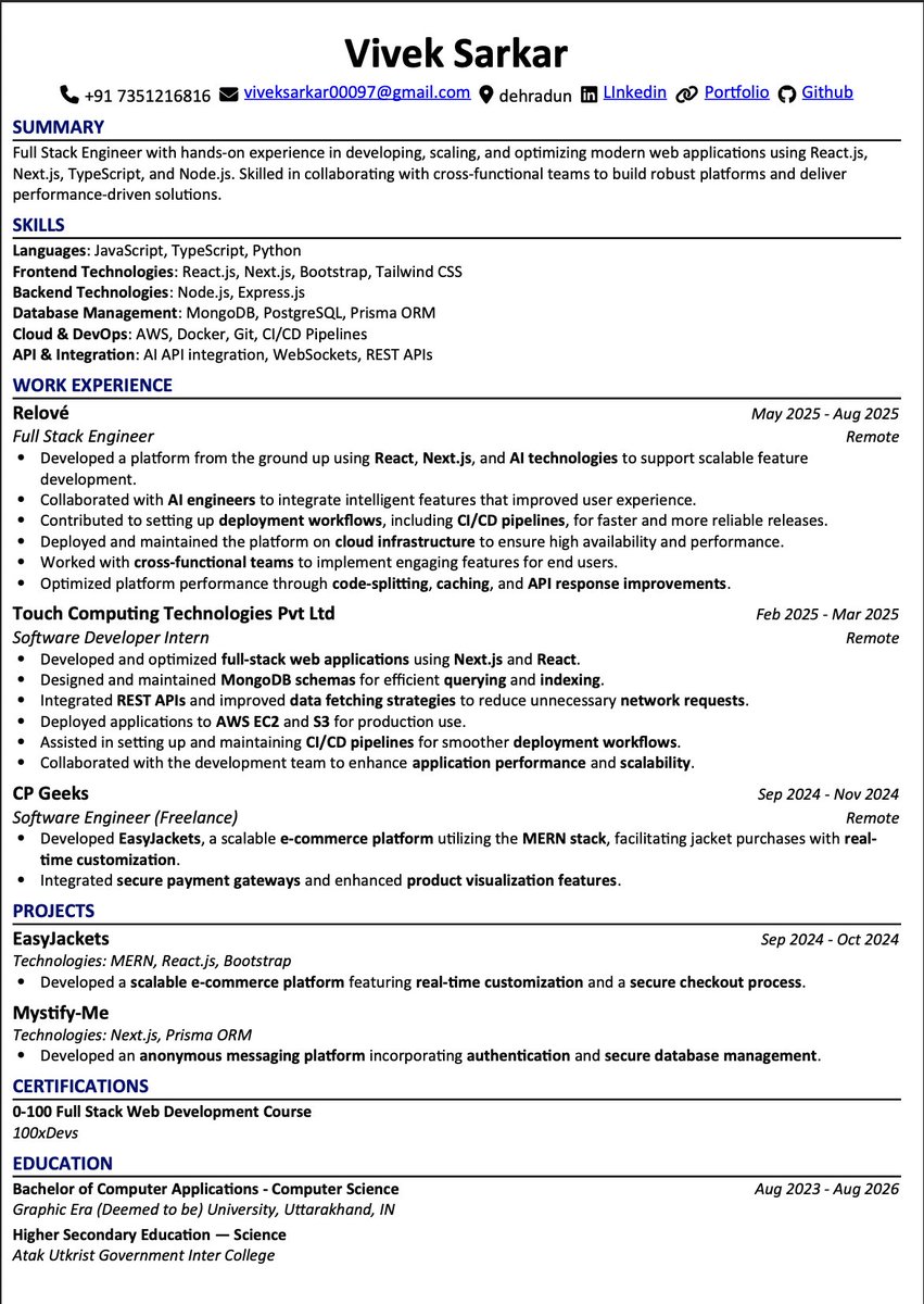 imvivek009's tweet photo. ╭───────────────╮
│ 🌟 Internship Done! 🌟 │
╰───────────────╯

Finished my internship ✅  
Updated my resume with **Jobbie** 💼✨  

Making your resume stand out is 🔑 in today’s market.  
How do YOU do it? 🤔  

Share your tips below 👇 https://t.co/0AMN51iQvf