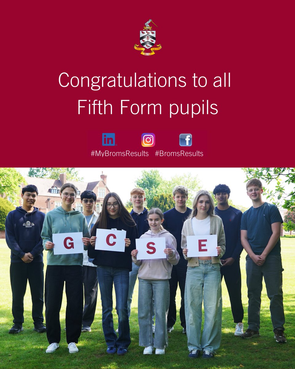 BromsSchool's tweet photo. ๐ GCSE Success at #BromsgroveSchool ๐
Weโre celebrating another incredible year of GCSE results. Our Fifth Form pupils sat over 1,900 qualifications, and the most common grade awarded was the top grade 9, achieved in nearly a quarter of all cases.
.
#BromsFifthForm #BromsGCSE https://t.co/nTdtOMAWiO