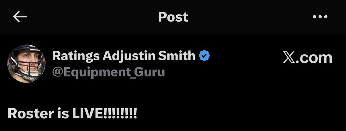 Just waiting for <a href="/Equipment_Guru/">Ratings Adjustin Smith</a> to post this so I can start my official Dynasty. <a href="/CFBDirect/">CFBDirect</a> <a href="/ScottOGallagher/">Scott O'Gallagher</a> <a href="/EASPORTSCollege/">EASPORTSCollege</a>