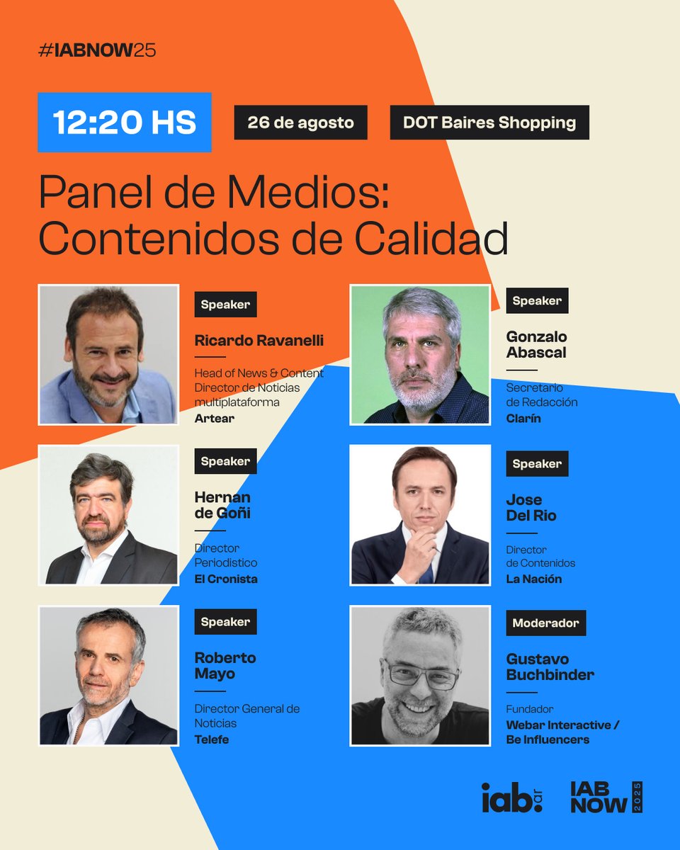 No te pierdas este ¨Panel de Medios: Contenidos de calidad¨, en el #IABNow, a las 12:20hs.

Registrate gratis 👉 lnkd.in/e2zaX3gx

📍 <a href="/Dot_Baires/">Dot Baires Shopping</a>
🗓️ 26 de agosto - A partir de las 10hs