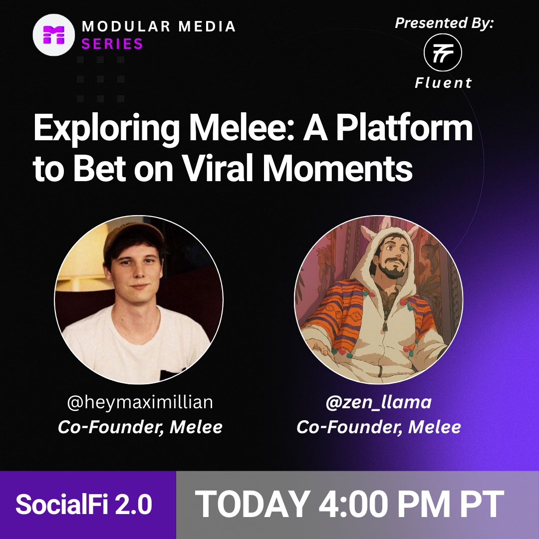 TODAY Melee Co-Founders <a href="/heymaximillian/">Maximilian 🌊</a> &amp; <a href="/zen_llama/">ZenLlama</a> join us at 4:00pm PT. See you there!