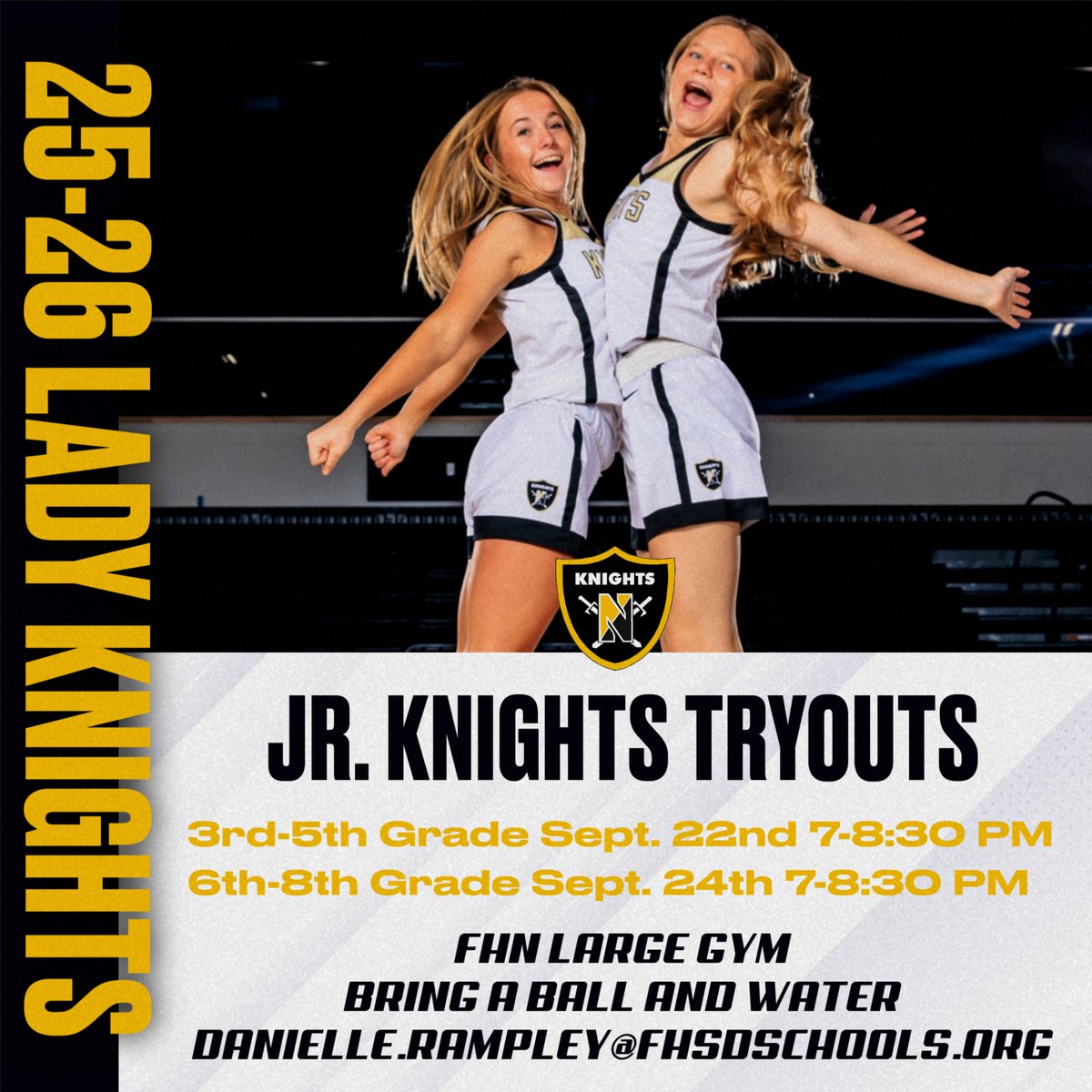 Jr. Knights Tryouts are rapidly approaching! Anyone interested in joining our program come to tryouts in September! Questions?!? Please reach out! Spread the word! #uKNIGHTed <a href="/TMoranFHN/">Tommy Moran</a> <a href="/FHN_JVgirlBBall/">Howell North JV & C Team Girls Basketball</a> <a href="/SCoates1331/">Scott Coates</a> <a href="/FHNKnightsAD/">FHN Activities</a>