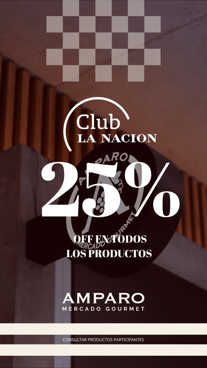 Todos los Lunes y Jueves ✨ Con tu membresía de Club La Nación disfrutá un 25% OFF en Amparo Mercado Gourmet.
🥂 Vinos, delicatessen y mucho más para darte un gusto único.
📍 Consultá productos participantes.