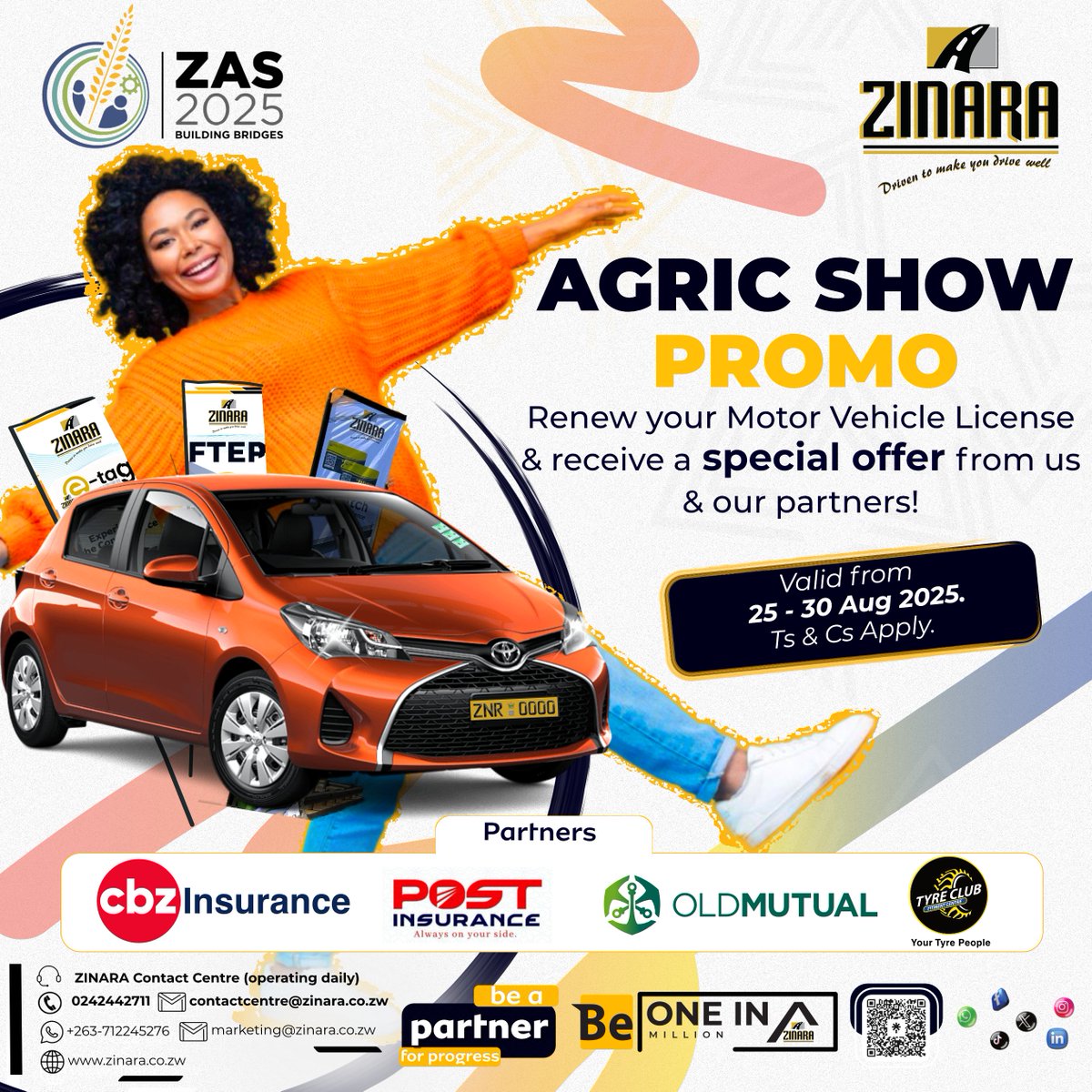 ZINARA (@zinarazw) on Twitter photo License renewal just got a whole lot better!
Visit us at the Agricultural Show (ZAS stand) or any Harare office and enjoy exclusive offers from our partners and us.
See you there!
#BeOneInAMillion
#ProudlyCompliant
#PartnersForProgress
<a href="/CBZHoldings/">CBZ Holdings</a> <a href="/Zimposts/">Zimpost Pvt Ltd</a> License renewal just got a whole lot better!
Visit us at the Agricultural Show (ZAS stand) or any Harare office and enjoy exclusive offers from our partners and us.
See you there!
#BeOneInAMillion
#ProudlyCompliant
#PartnersForProgress
<a href="/CBZHoldings/">CBZ Holdings</a> <a href="/Zimposts/">Zimpost Pvt Ltd</a>