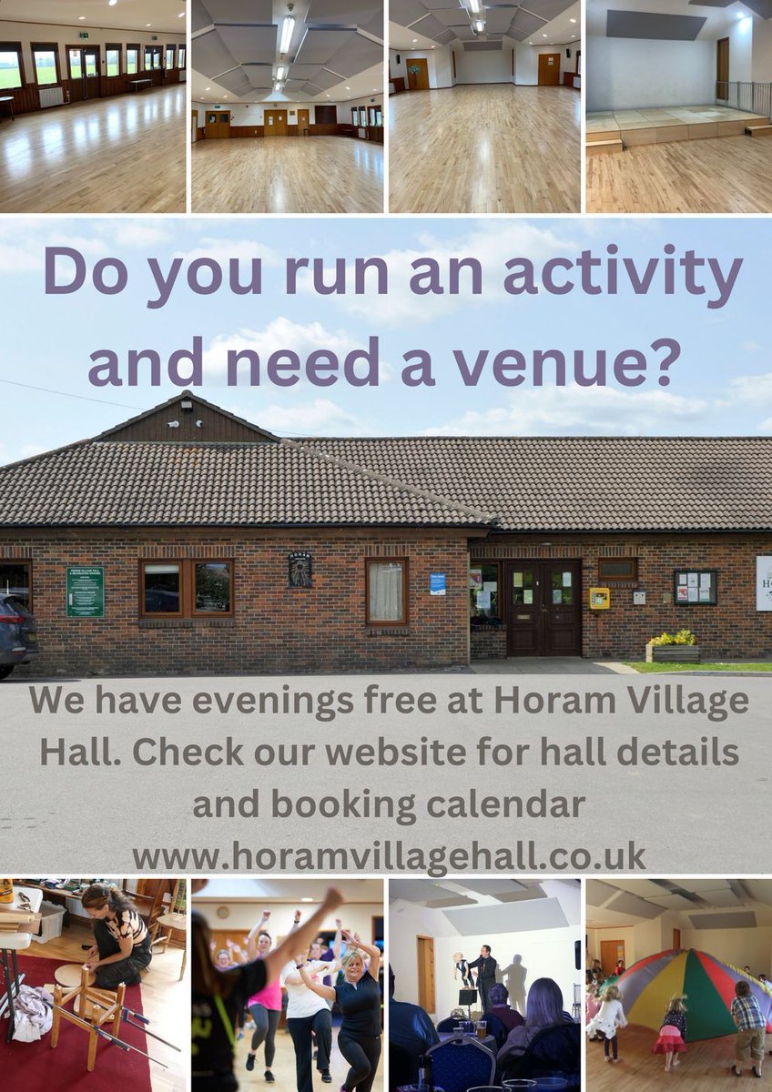 Tuesday &amp; Wednesday evening sessions available at Horam Village Hall! Enjoy big discounts on regular bookings. Interested? Message us or email horamvillagehall@gmail.com. Don't miss out! #CommunityEvents #HoramVillageHall