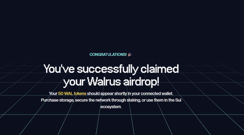 Richer0x's tweet photo. Successfully claimed my @WalrusProtocol Airdrop

This is silky smooth airdrop for just staking 10 $wal tokens 😅

Thank you walrus! https://t.co/EUP890PEGp