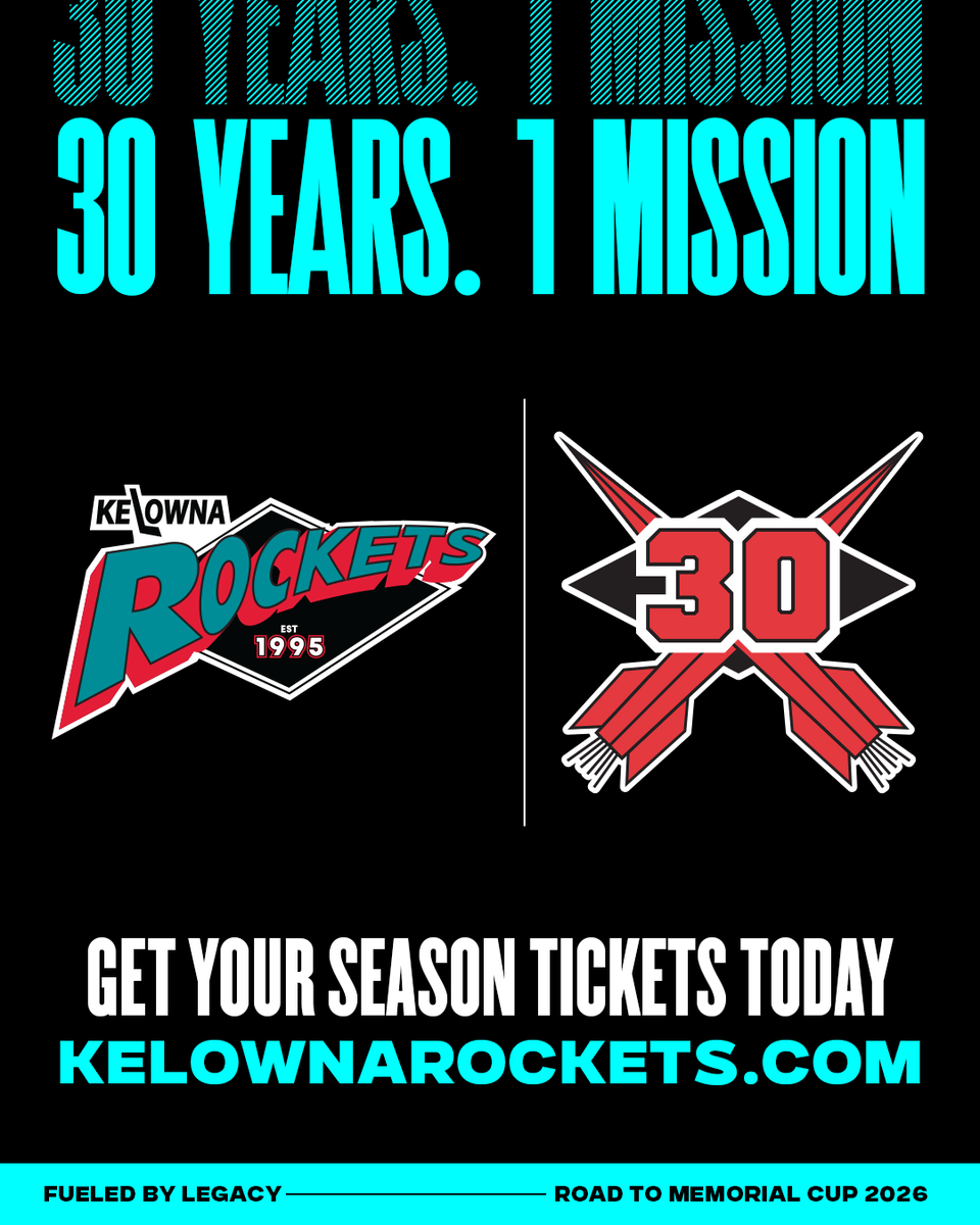 Be a part of history as we celebrate our 30th Anniversary Season!

Secure your season tickets today and join us at Prospera Place.
👉 chl.ca/whl-rockets/se…

#FueledByLegacy #KelownaRockets