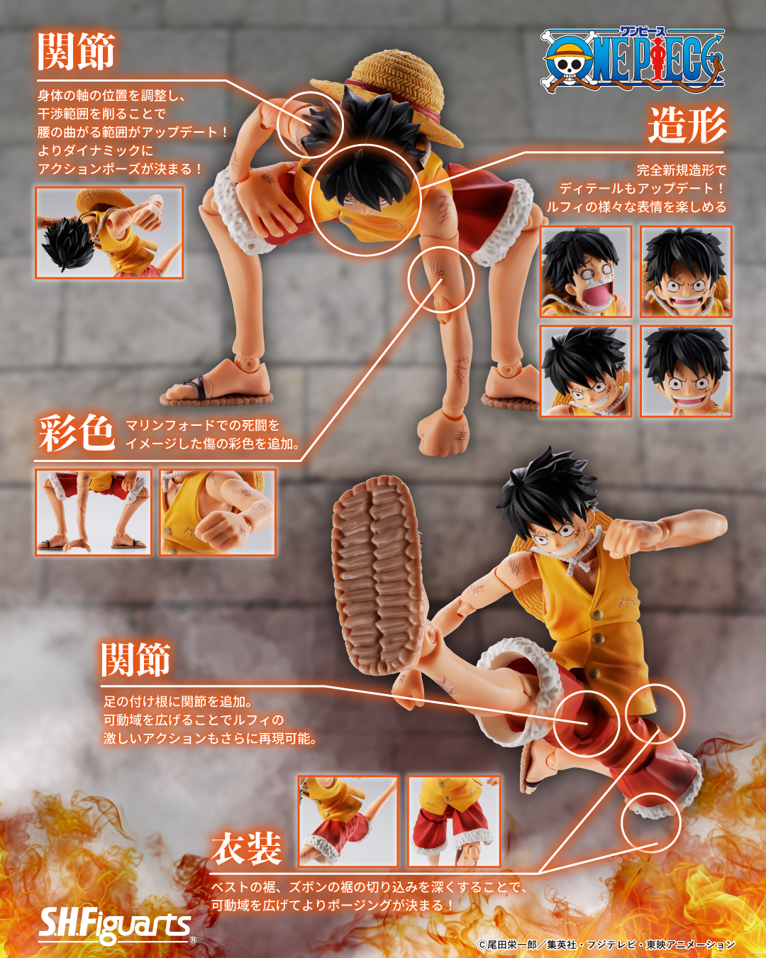 S.H.Figuartsモンキー・D・ルフィ用服 裾 可動UP 未来島本体なし S.H.