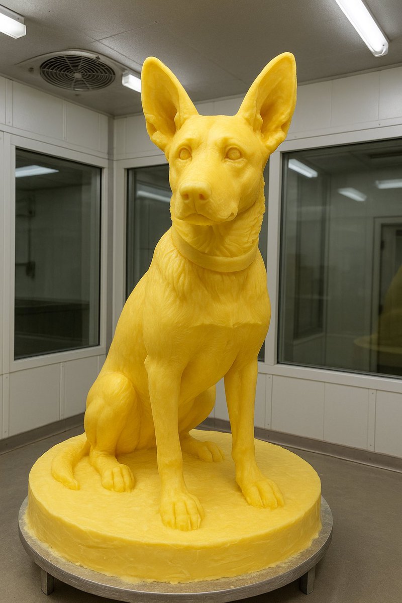 dewie's tweet photo. My puppy Winston as a butter model at the Minnesota State Fair.  (Created with ChatGPT) https://t.co/kMZS34EEED