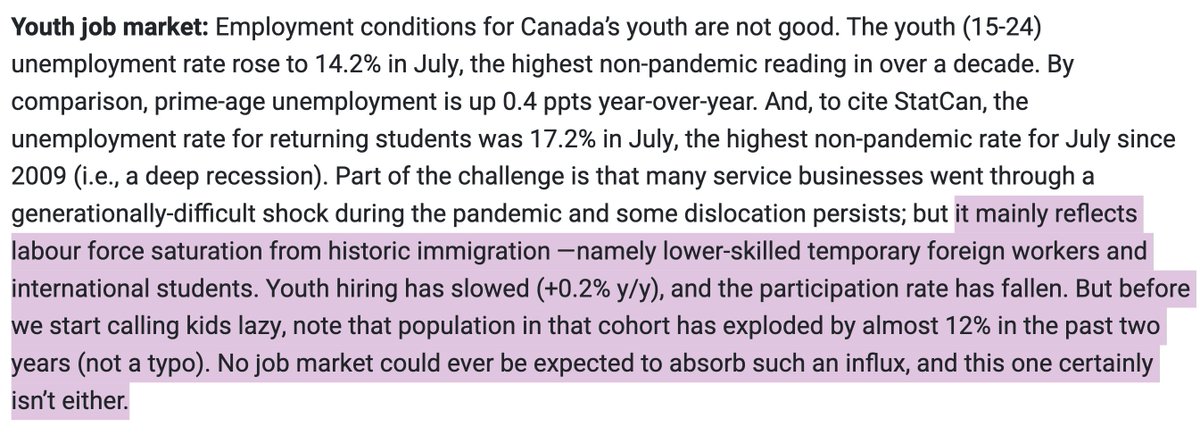 BMO report confirms mass immigration is fuelling rising youth unemployment:

"No job market could ever be expected to absorb such an influx..."