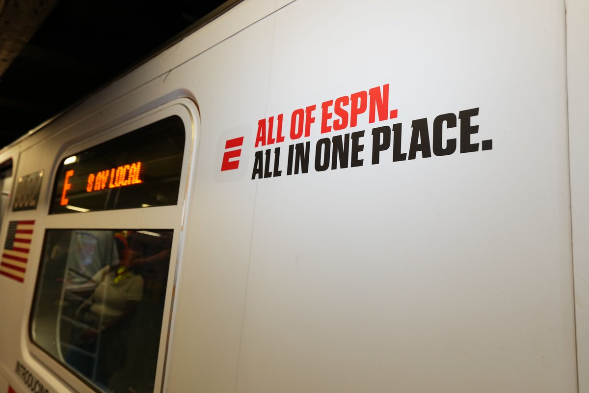 Next stop: ESPN DTC 🚇

NYC's <a href="/MTA/">MTA</a> Subway E Train has been wrapped inside-out with ESPN branding celebrating the launch of ESPN's DTC service &amp; enhanced app

At the Spring Street station, fans can hear special announcements from <a href="/stephenasmith/">Stephen A Smith</a>

📸 (Phil Ellsworth / ESPN Images)