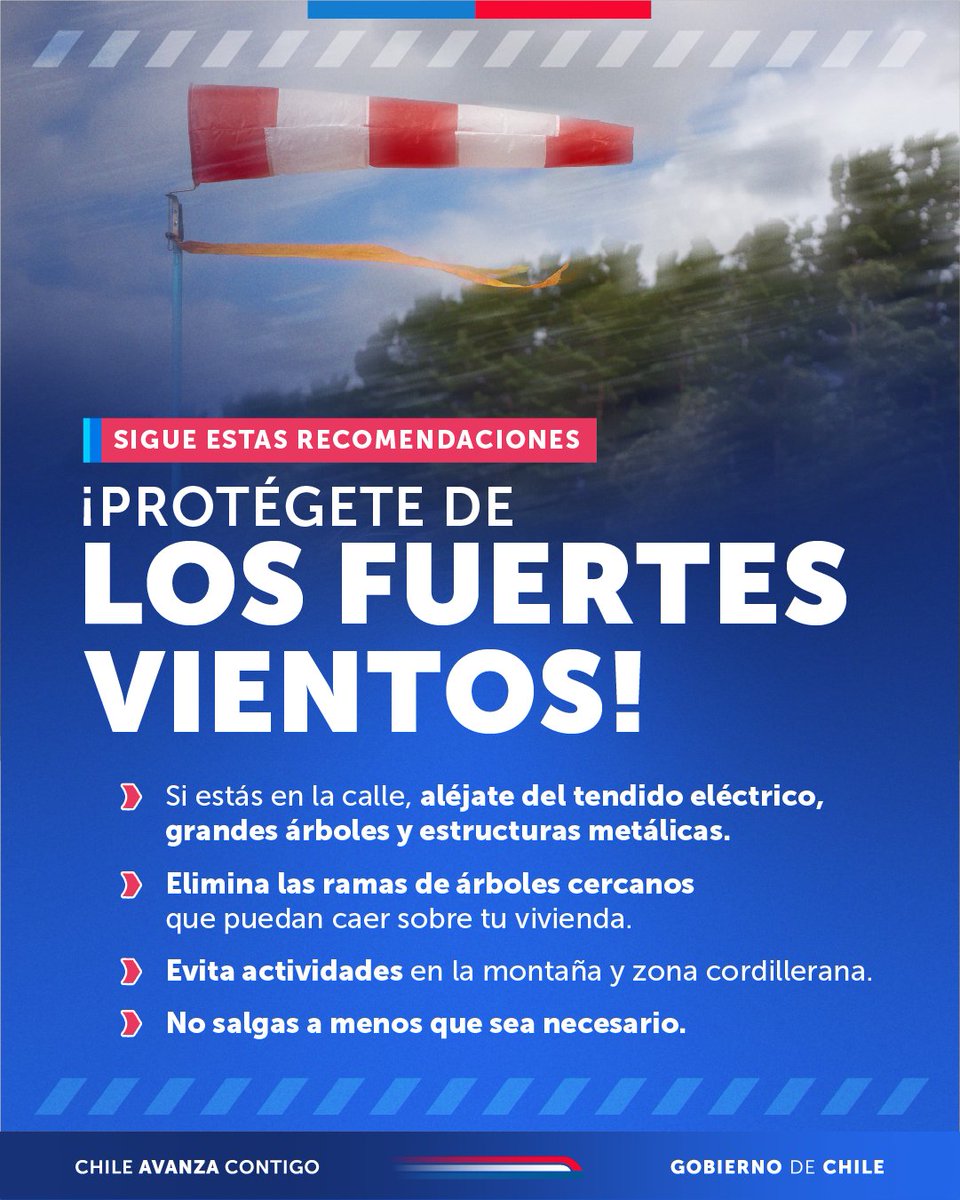 GobiernodeChile's tweet photo. ⚠️ Infórmate de las alertas vigentes y pronósticos de tu área en @meteochile_dmc, y a través de los canales oficiales de @Senapred. https://t.co/mq2RCehVQH