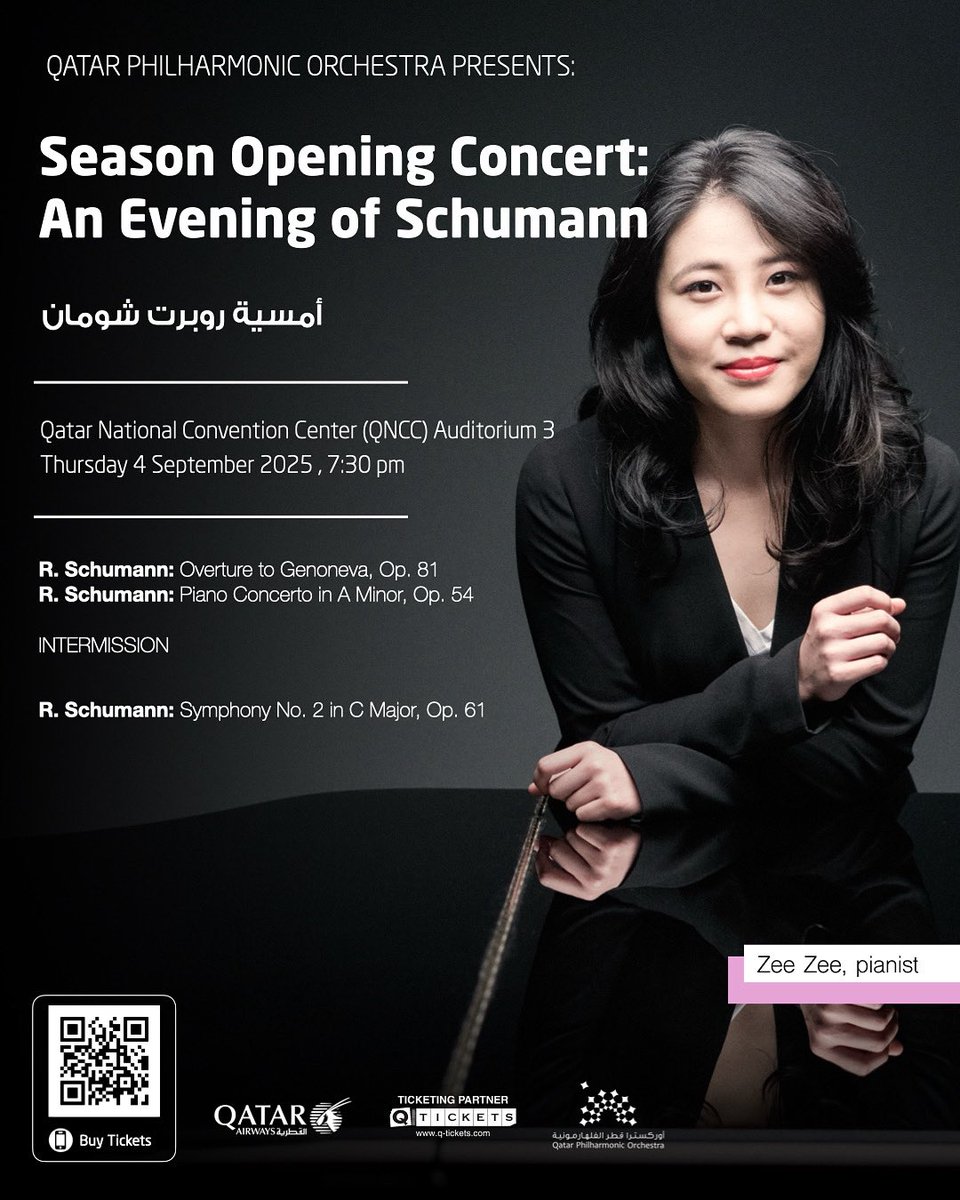 Join the Qatar Philharmonic Orchestra and conductor Elias Grandy for the opening concert of the 2025/26 season; an evening devoted to the rich, expressive world of Robert Schumann.

Tickets available:
التذاكر متوفرة على
events.q-tickets.com