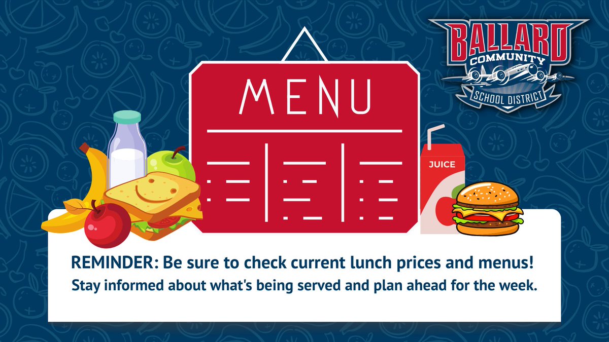 REMINDER: Be sure to check current lunch prices and menus! Stay informed about what's being served and plan ahead for the week. 🍎

ballard.k12.ia.us/departments/fo…