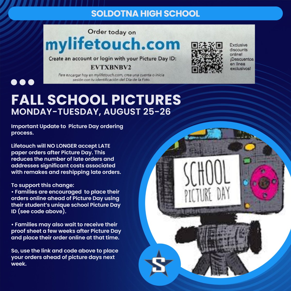 IMPORTANT UPDATE to Lifetouch Picture Day ordering process. SOHI Picture Days are next Monday-Tuesday, August 25-26.