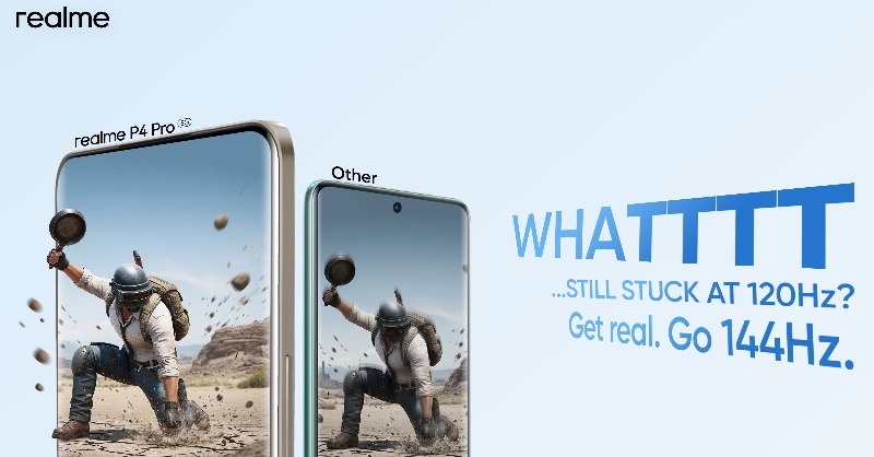 realmeIndia's tweet photo. Still stuck at 120Hz?
Catch up—144Hz Ultra Smooth is the real story.

realme P4 Pro, First Sale starts 27th August, 12PM.
Starting from ₹19,999*.
₹3000 Bank Offer | ₹2000 Top Exchange Bonus