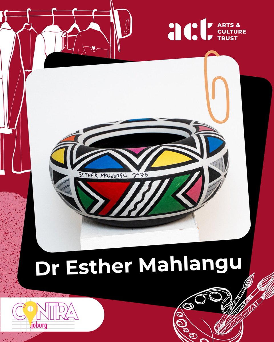 actorgza's tweet image. Contra.Joburg ⁙ ACT x Dr. Esther Mahlangu

On 30 Aug 2025, #ContraJoburg takes over ACT Studio 37 (Transwerke, Joburg), featuring bold works by alumni, rare pieces from the iconic Dr. Esther Mahlangu, 2006 ACT Lifetime Achiever. 🎟️ contra.joburg. 

#actstrat