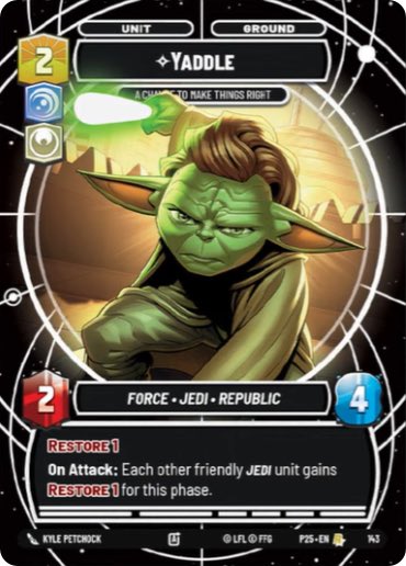 kyleP_Art's tweet photo. New Star Wars Unlimited art reveal! ๐
Hereโs a 2025 Legends of the Force alternate sector promo of Yaddle I had the opportunity to draw for @UnlimitedFFG ๐๐ #starwars #starwarsunlimited #tcg #lucasfilm #fantasyflightgames #cardart #yaddle #jedi #legendsoftheforce #art #drawing https://t.co/Edkh0BAFz8