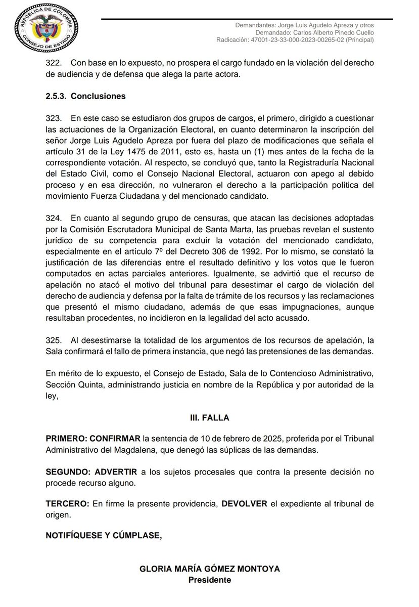 El <a href="/consejodeestado/">Consejo de Estado</a> dice que el alcalde de <a href="/SantaMartaDTCH/">Alcaldía de Santa Marta</a> sigue siendo <a href="/CarlosPinedoC/">Carlos Pinedo Cuello</a>; todos los estamentos judiciales ratifican con esto a Pinedo como el alcalde legítimo.
