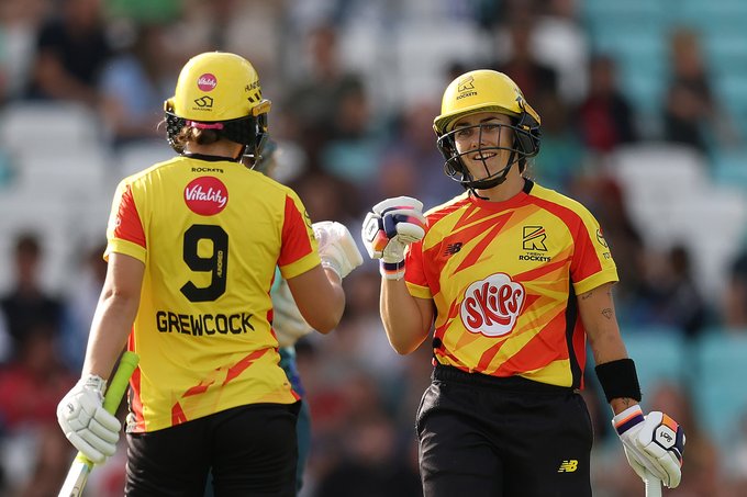 Heather Graham of Trent Rockets celebrates victory with teammate Jodi Grewcock
©ECB Images