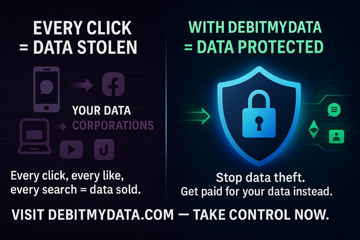 DebitMyDataTV's tweet photo. 🚫 Stop letting others profit from your data.
🔒 With https://t.co/FhC1WNCVGm, your information is protected — and you get paid every time it’s used.
👉 Take control today. Join now at https://t.co/FhC1WNCVGm
#DataPrivacy #DataOwnership #MonetizeYourData #DigitalFreedom #PassiveIncome